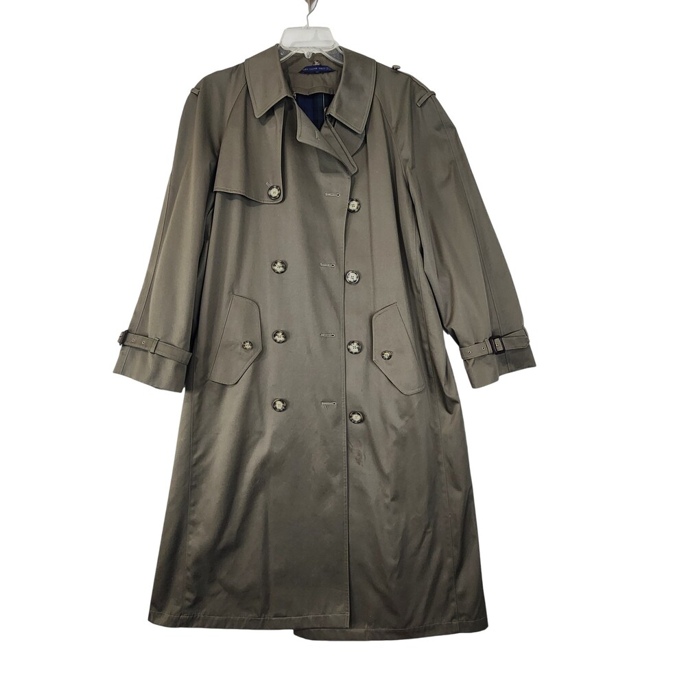 Vntg Chaps Ralph Lauren Mens 40R Army Green Trench Coat Zip in Wool Lining